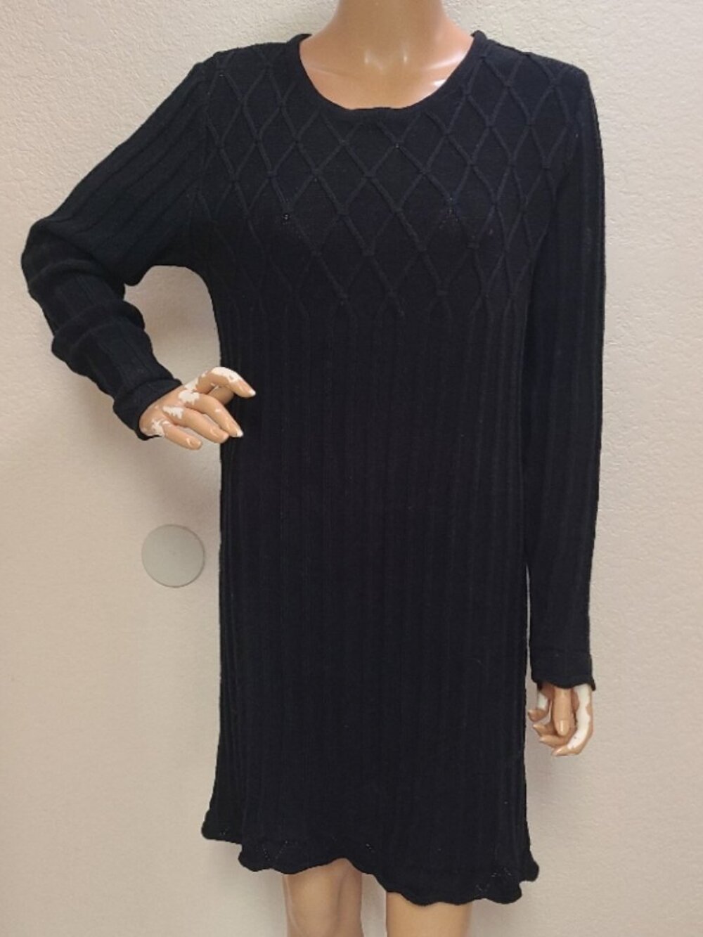 BRAZEAU TRICOT PAR LAURIE BRAZEAU 100% COTTON KNIT A-LINE DRESS CROCHET sz L